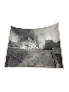 Vintage 8x10 Industrial Fire Photo Railroad Boxcar Morristown TN Disaster Photo